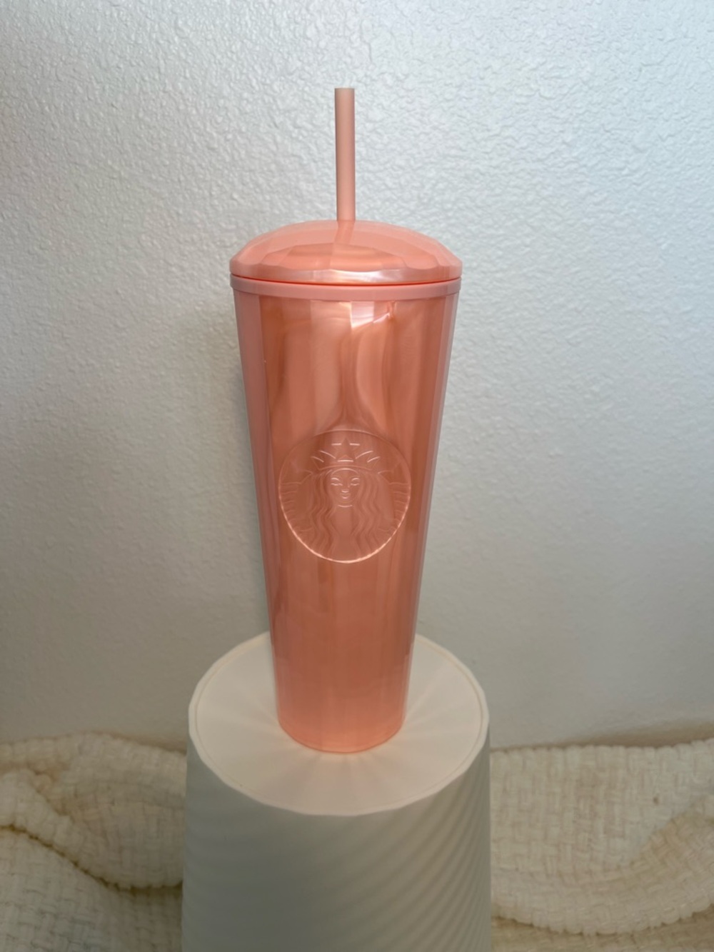 Starbucks Peach Metallic Tall Tumbler with Straw